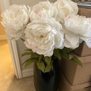 5 decorative white brushed pink Peonies NWT
